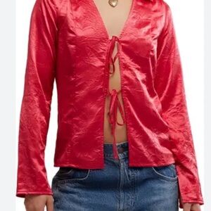 Free People Star Eyes Crinkle Satin Top in the color Retro red S